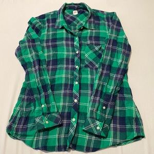 Green and Blue Plaid Flannel Long Sleeve Shirt